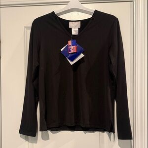 Susan Graver Elegant Black V-Neck Blouse